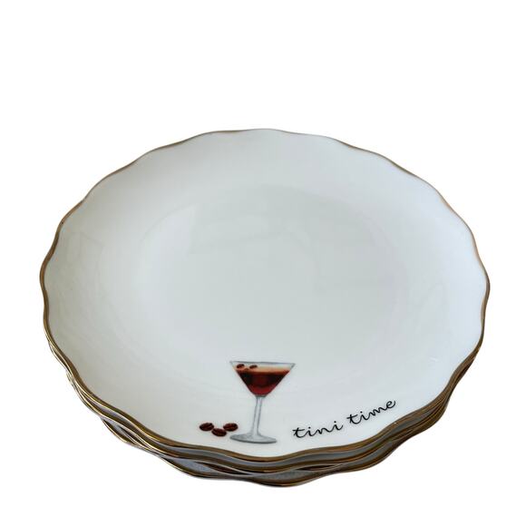 Godinger Martini Cocktail Appetizer Plates 6in Ceramic Set of 4 White NEW - Picture 5 of 8